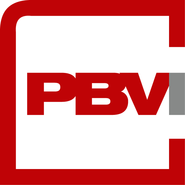 rot-graues Logo der PBVI in einemroten Quadrat aus Linie